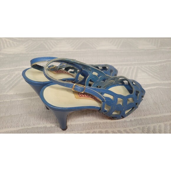 Vintage Bandolino Made in Italy Blue Cutout Leather Slingback Heels 6.5M - Picture 8 of 11